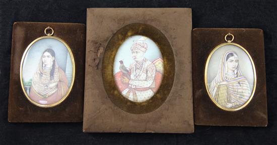 Indian School c.1890 Miniatures of Emperor Akba & Mughal Princess, Jodh Bai & Moti Bai, Largest 4 x 3in.